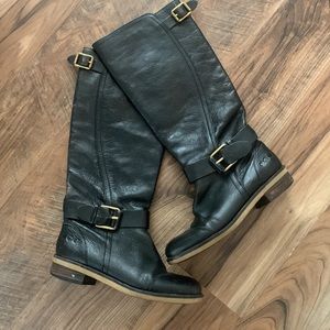 Lucky brand boots. Just below the knee.